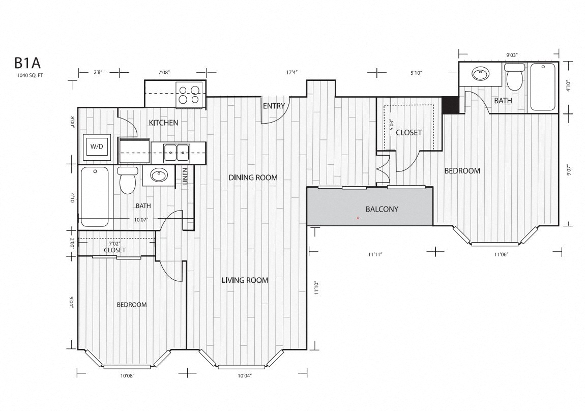 Floor plan for 2 beds, 2 baths, 900 sqft
